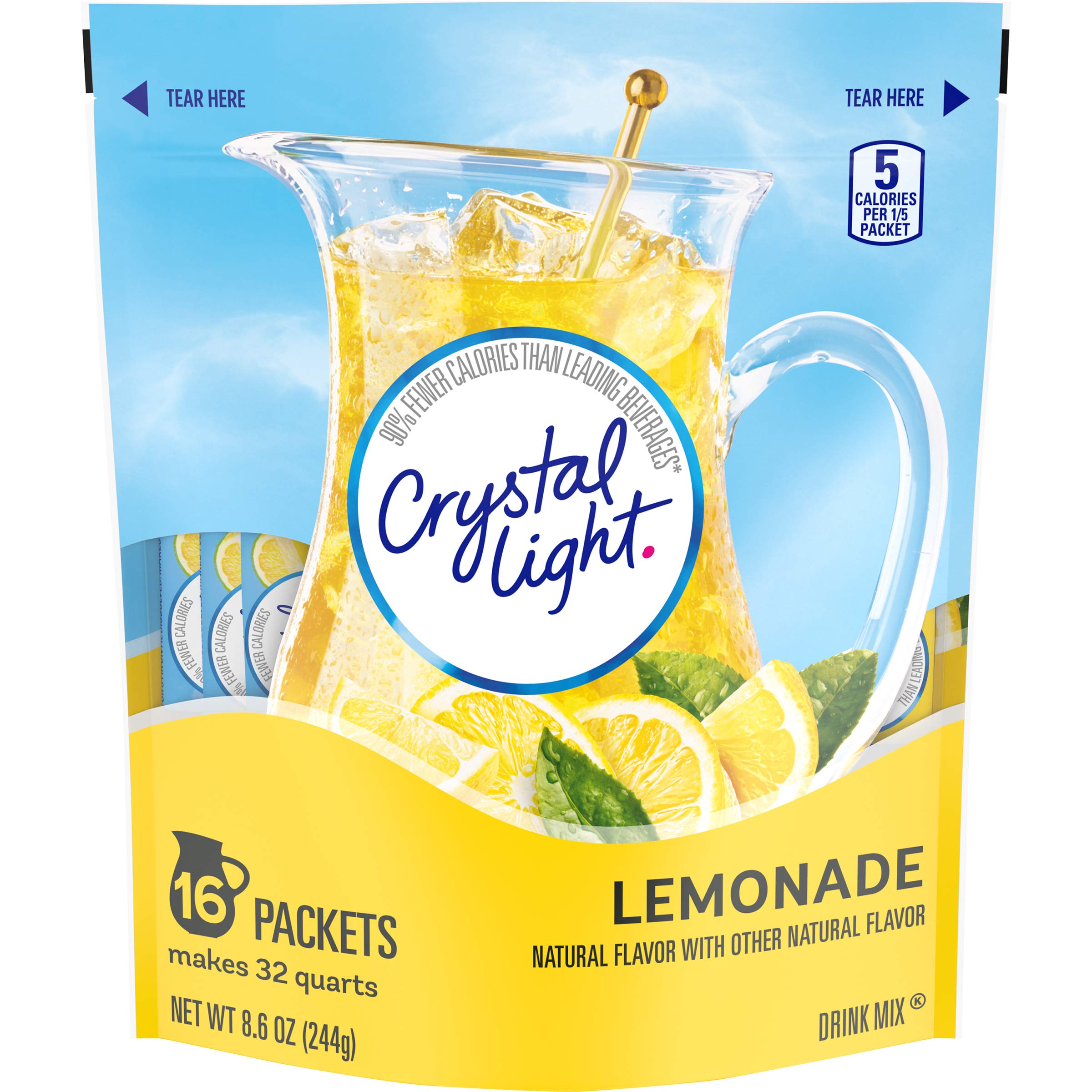 Three Crystal Light tubs stacked to show the three-pack convenience and value