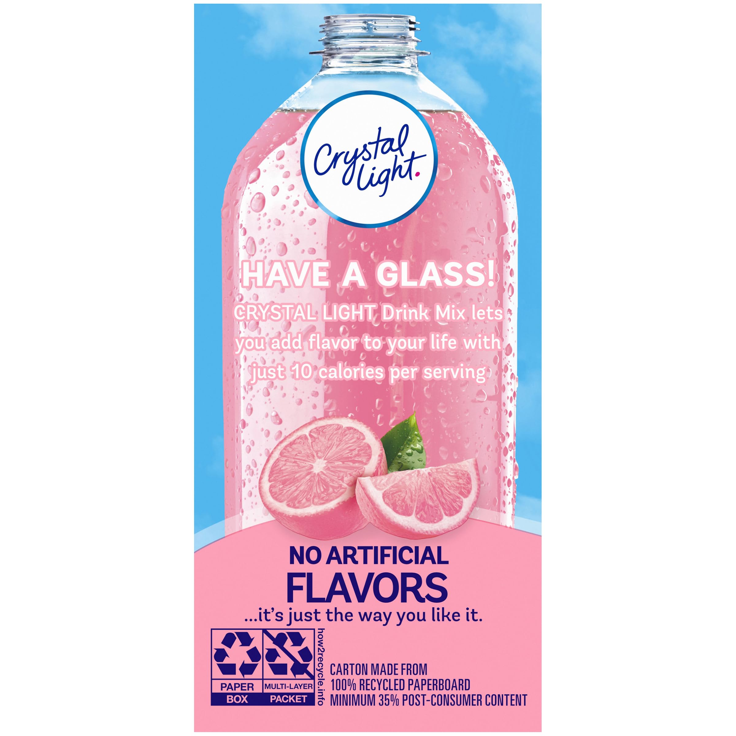 Crystal Light bottled pink lemonade on a beach scene promoting refreshing low-calorie drink