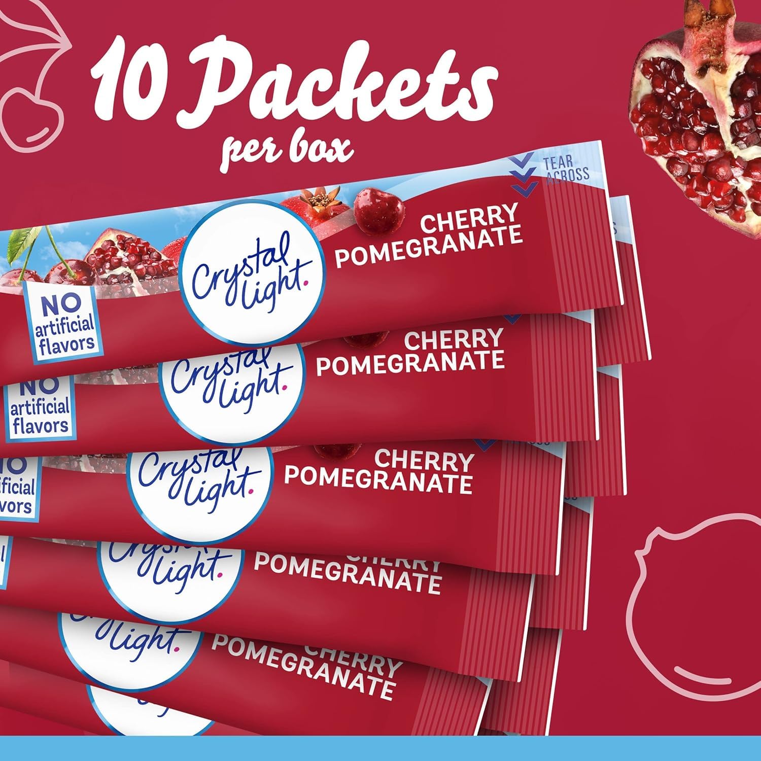 Crystal Light prepared cherry pomegranate drink in a glass for refreshing taste