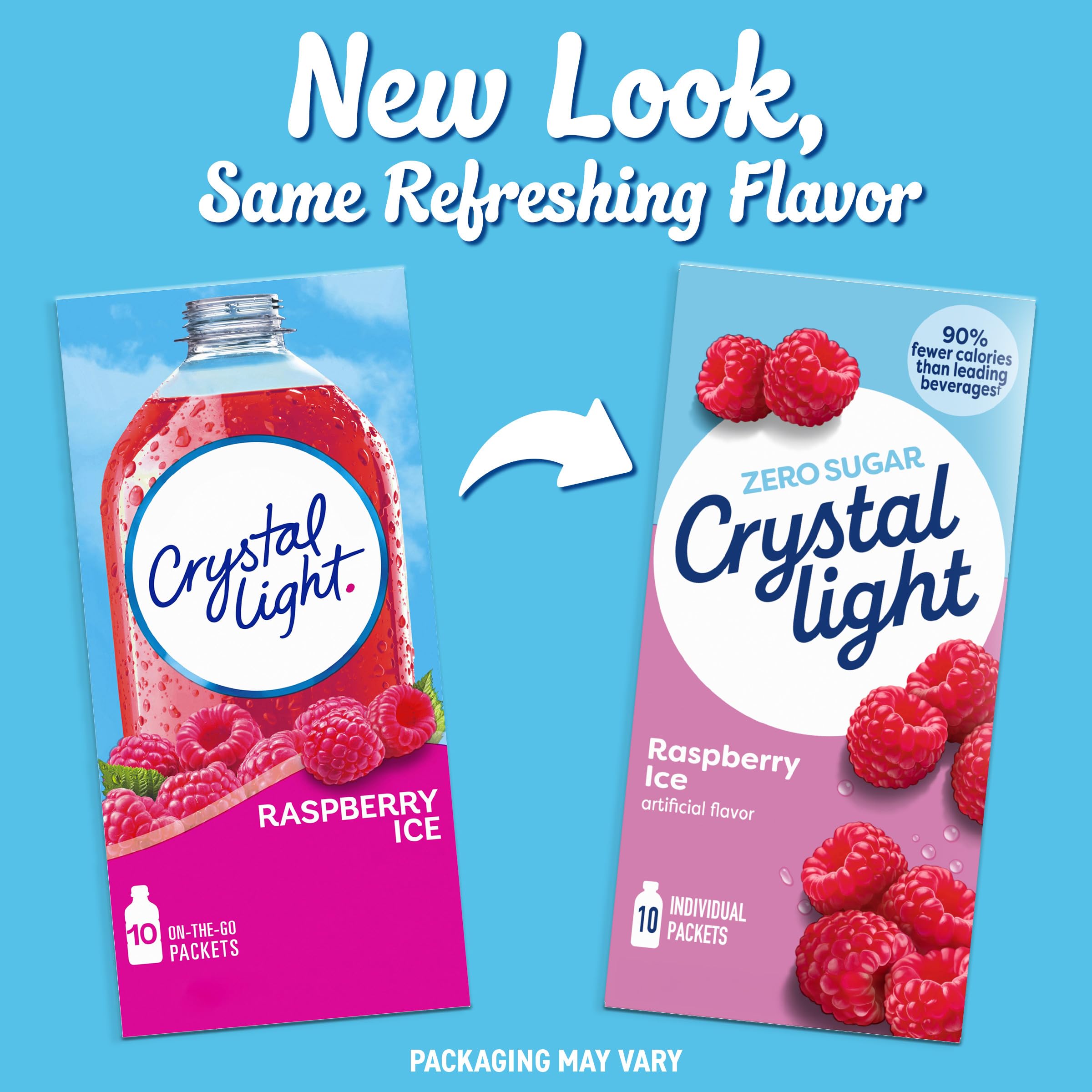 Glass of mixed Crystal Light Raspberry Ice highlighting refreshing low-calorie taste