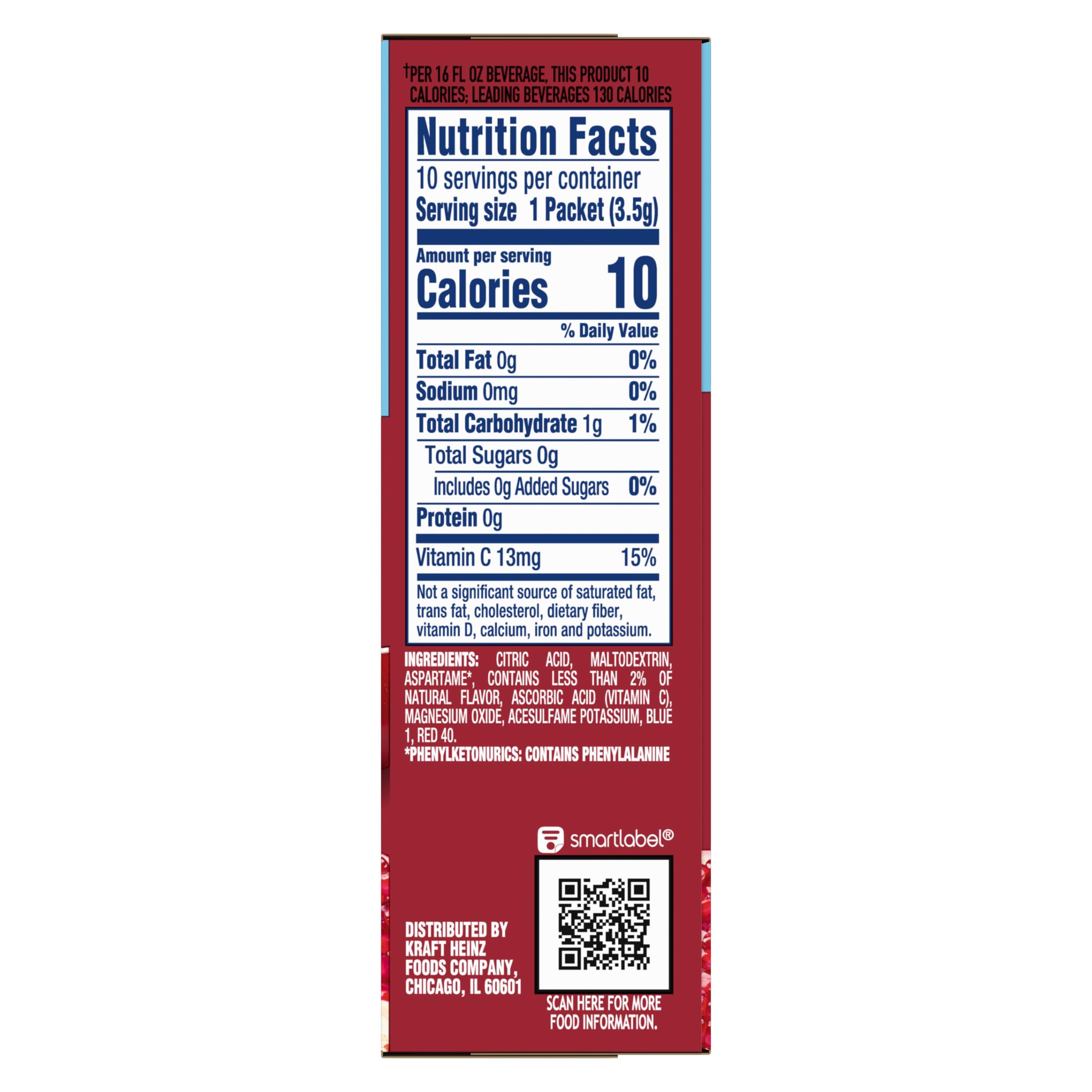 Crystal Light nutrition label close-up showing brand and zero-sugar transparency benefit