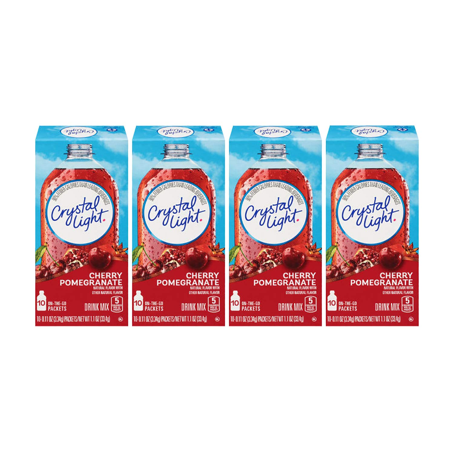 Crystal Light On-The-Go front box showing Cherry Pomegranate flavor and count, convenient packaging benefit