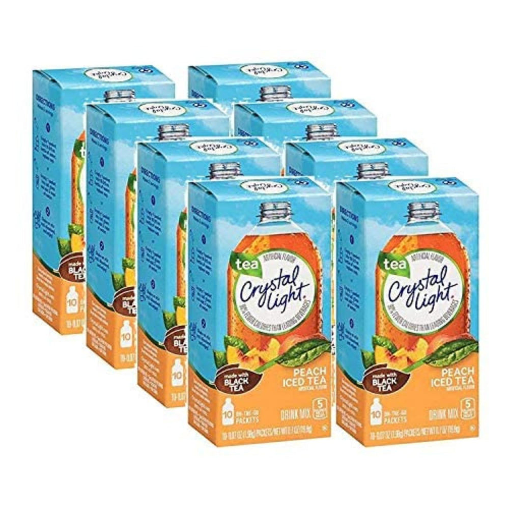 Crystal Light front packaging showing peach iced tea and packet count for easy identification