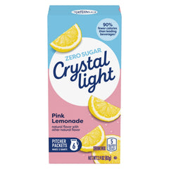 Crystal Light canister open with individual pitcher packets visible to show portioned convenience
