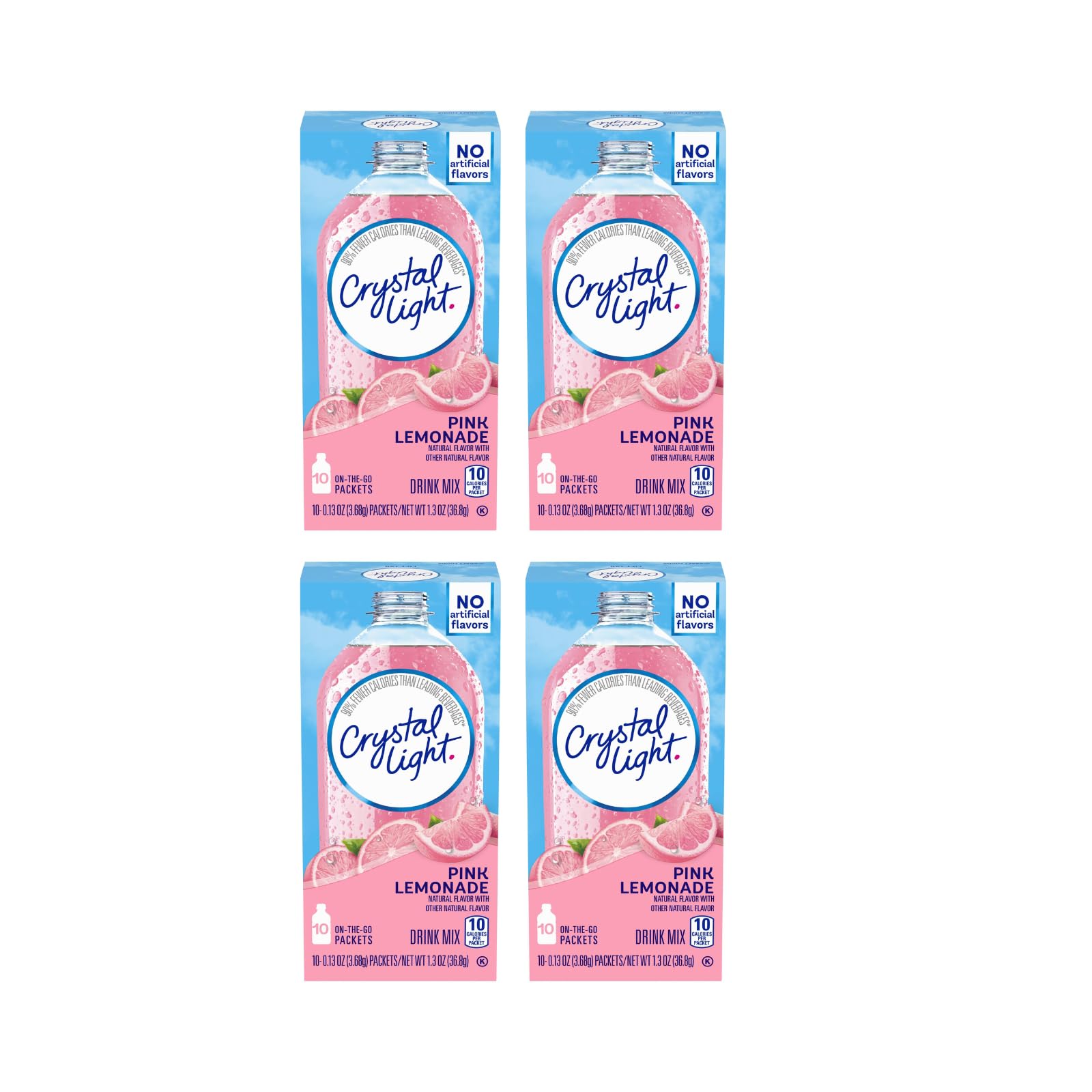 Crystal Light front box showing pink lemonade packets and branding for quick identification