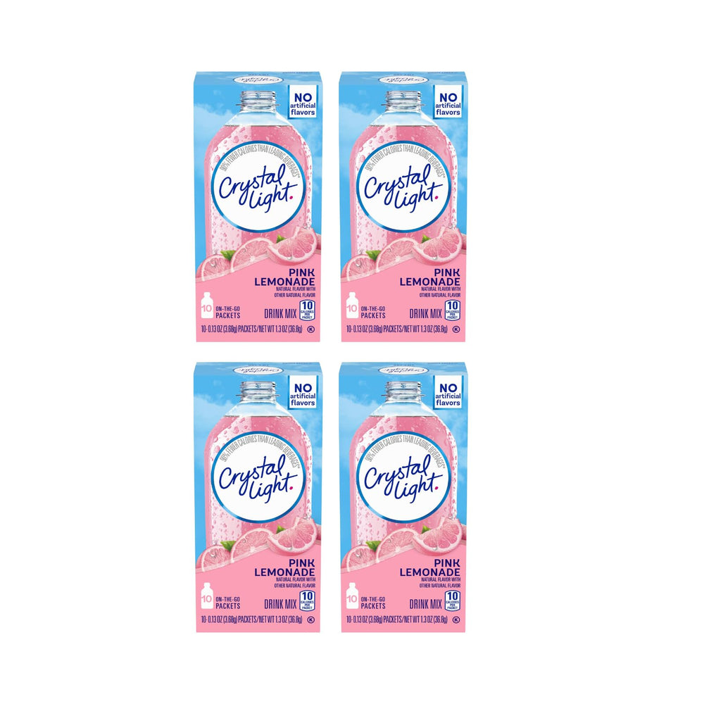 Crystal Light front box showing pink lemonade packets and branding for quick identification