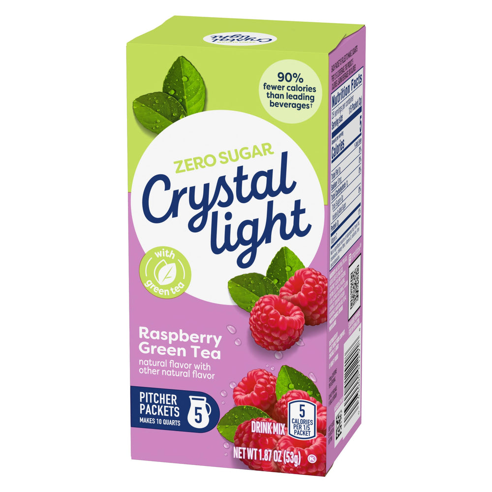 Crystal Light packet next to water bottle for scale, convenient portion benefit