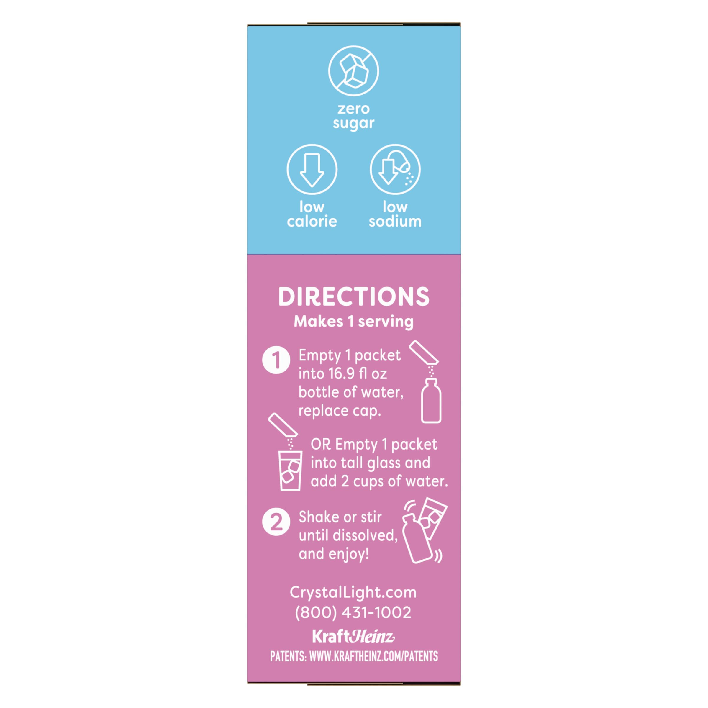 Crystal Light nutrition label highlighting low calorie and zero sugar information