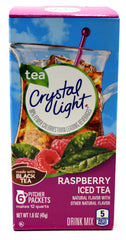 Crystal Light front packaging showing Raspberry Iced Tea and pitcher packets for easy serving