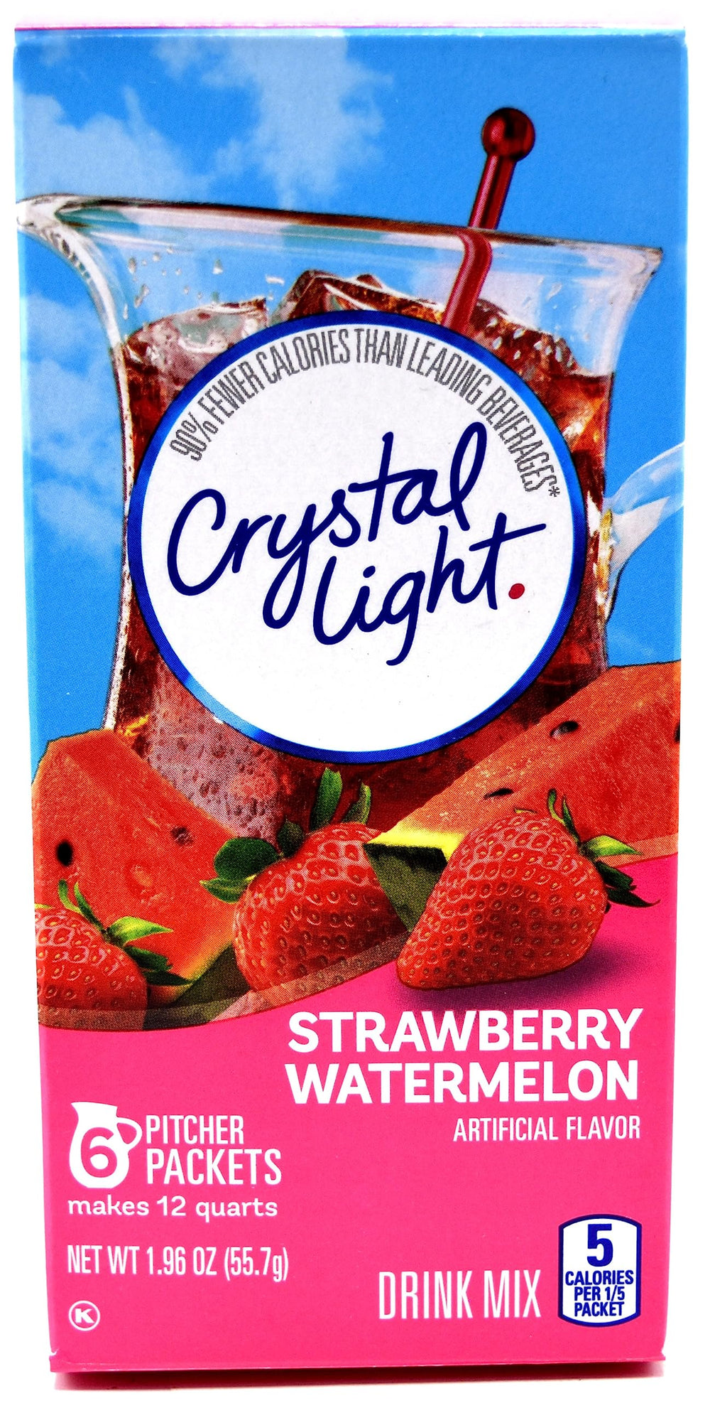 Crystal Light box front showing Strawberry Watermelon flavor and zero sugar benefit