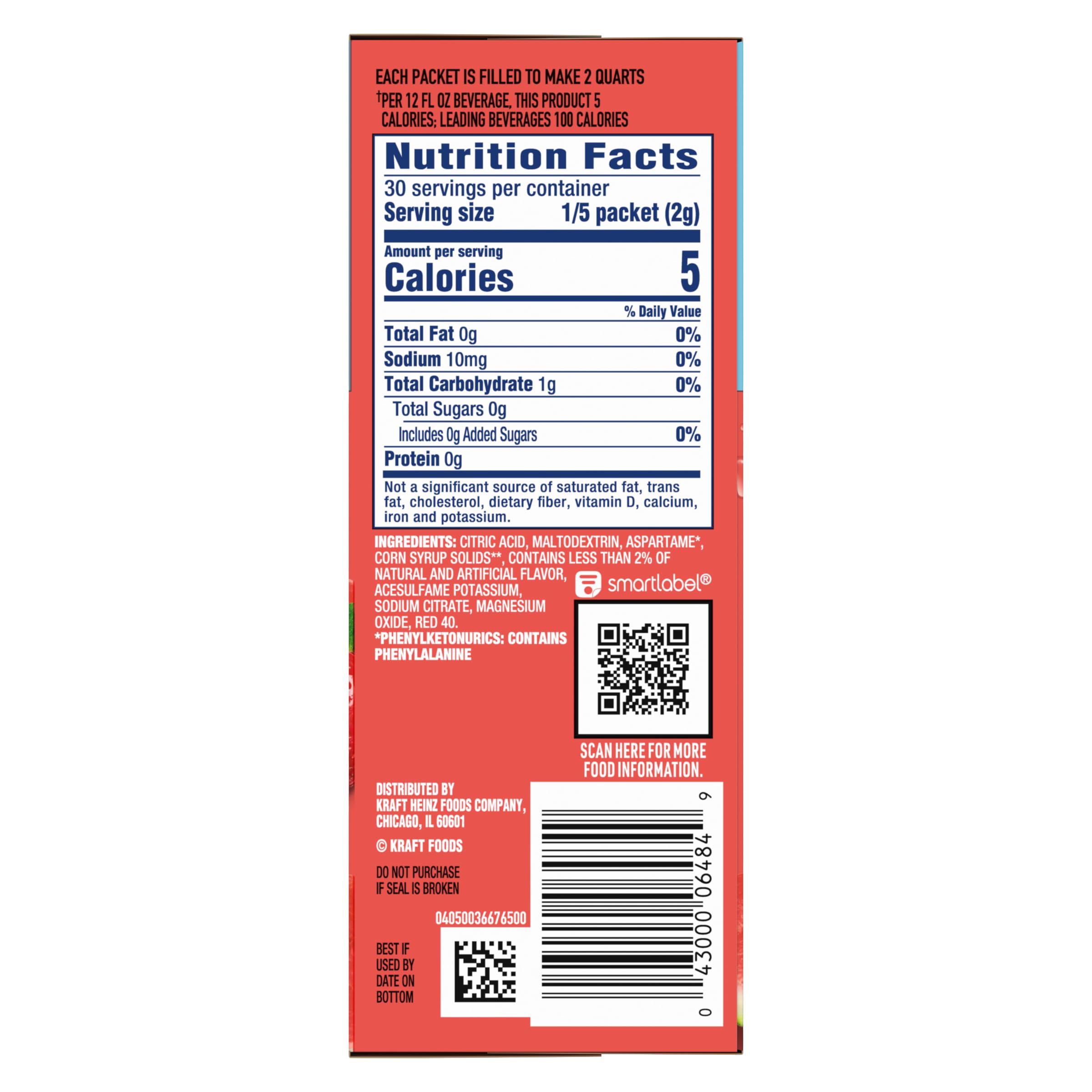 Back of Crystal Light packet ingredient label showing product transparency benefit