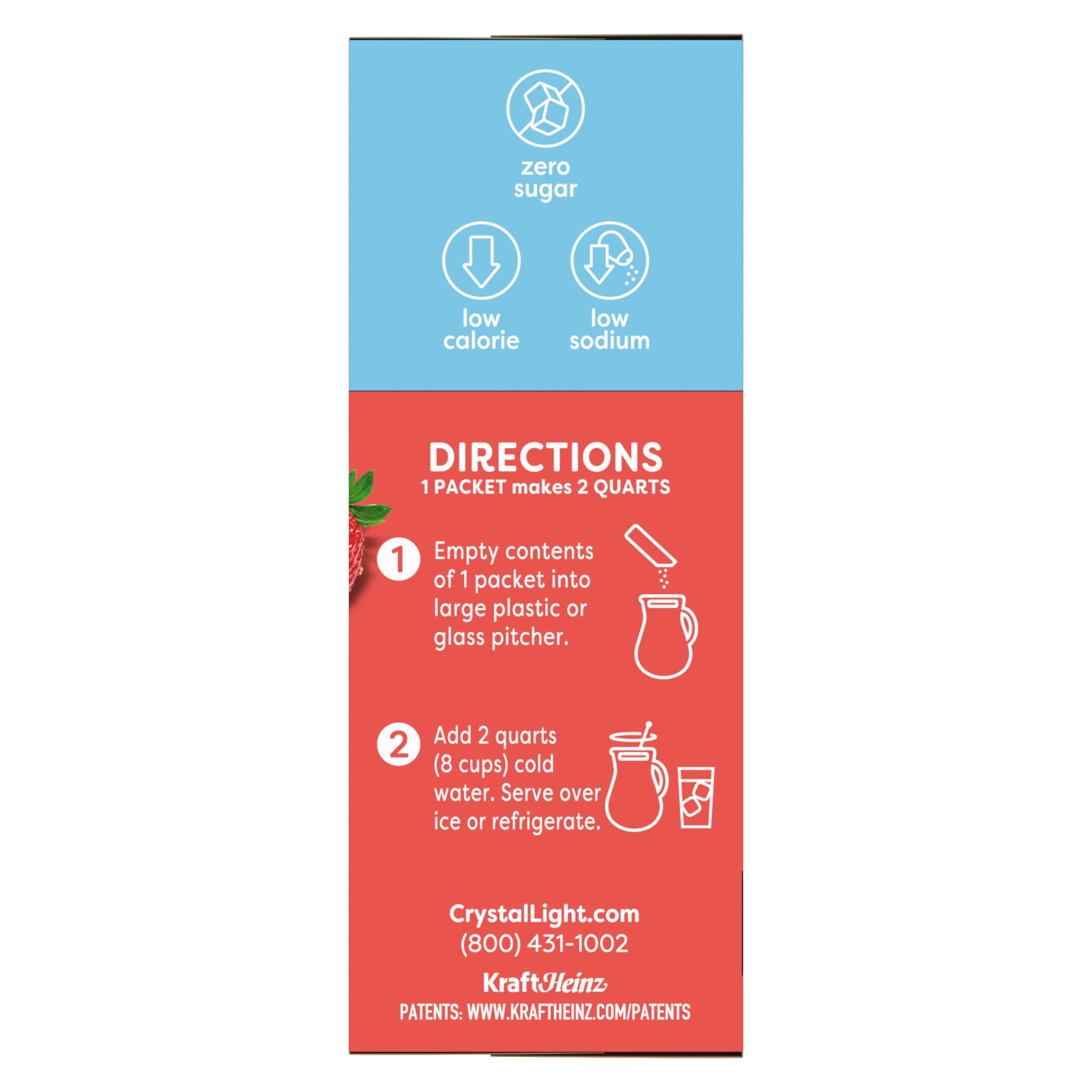 Crystal Light packet beside measuring cup showing portion control and yield benefit