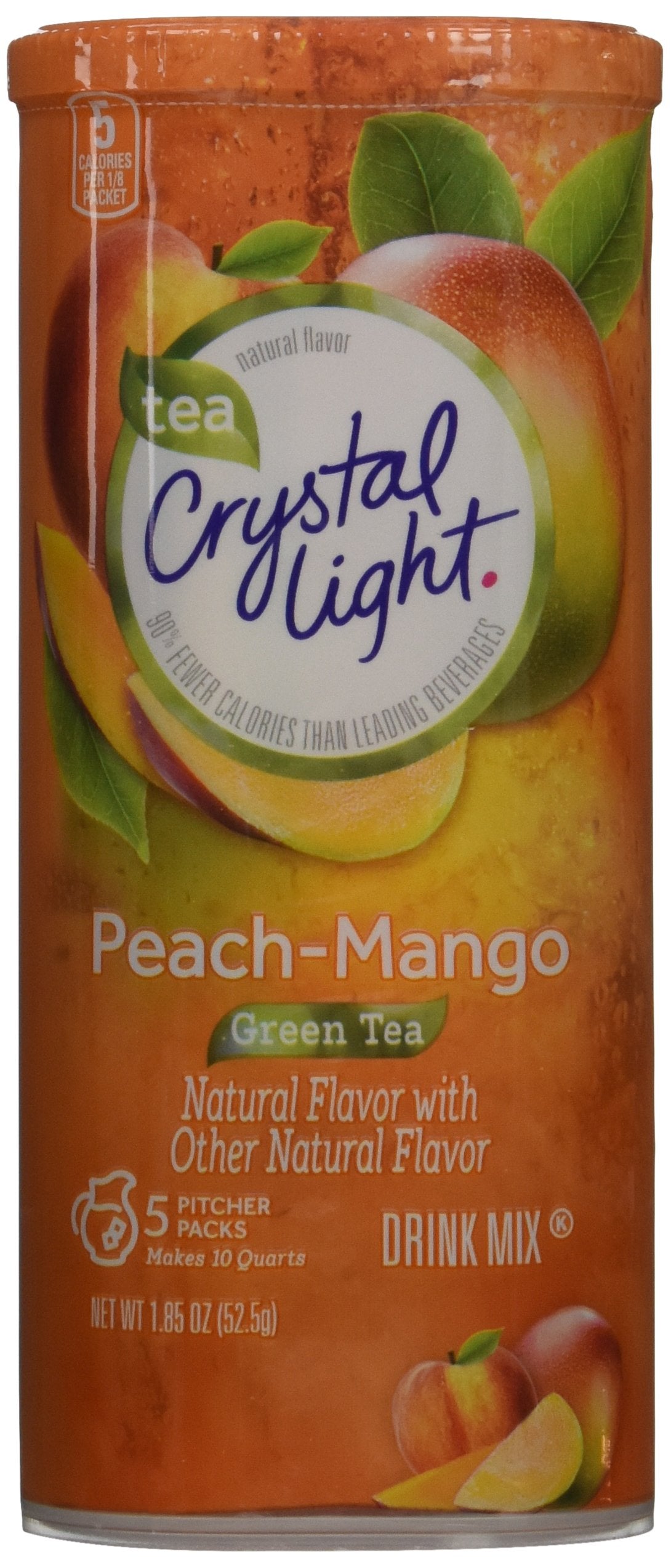 Crystal Light front canister showing peach mango label and convenience