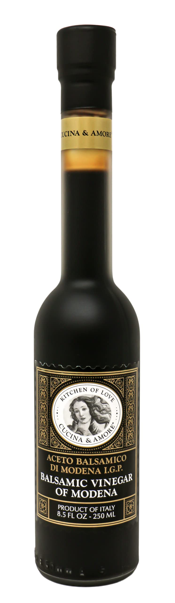 Cucina & Amore front bottle showing label and premium glaze benefit