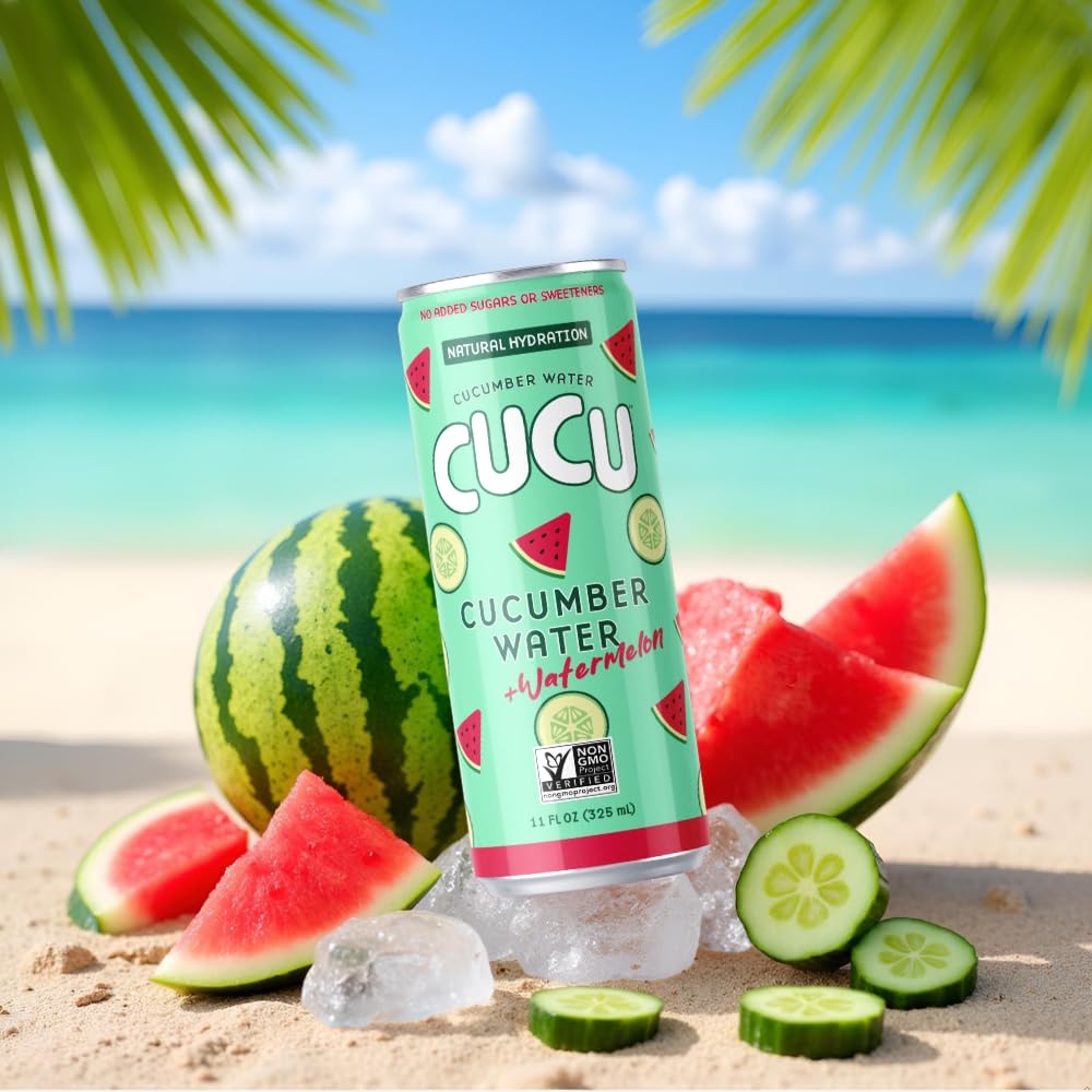 CUCU can next to common bottle to show compact 11 oz size