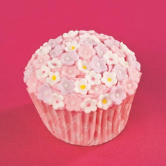 Culpitt mini flowers arranged on a frosted cupcake, adds instant professional finish