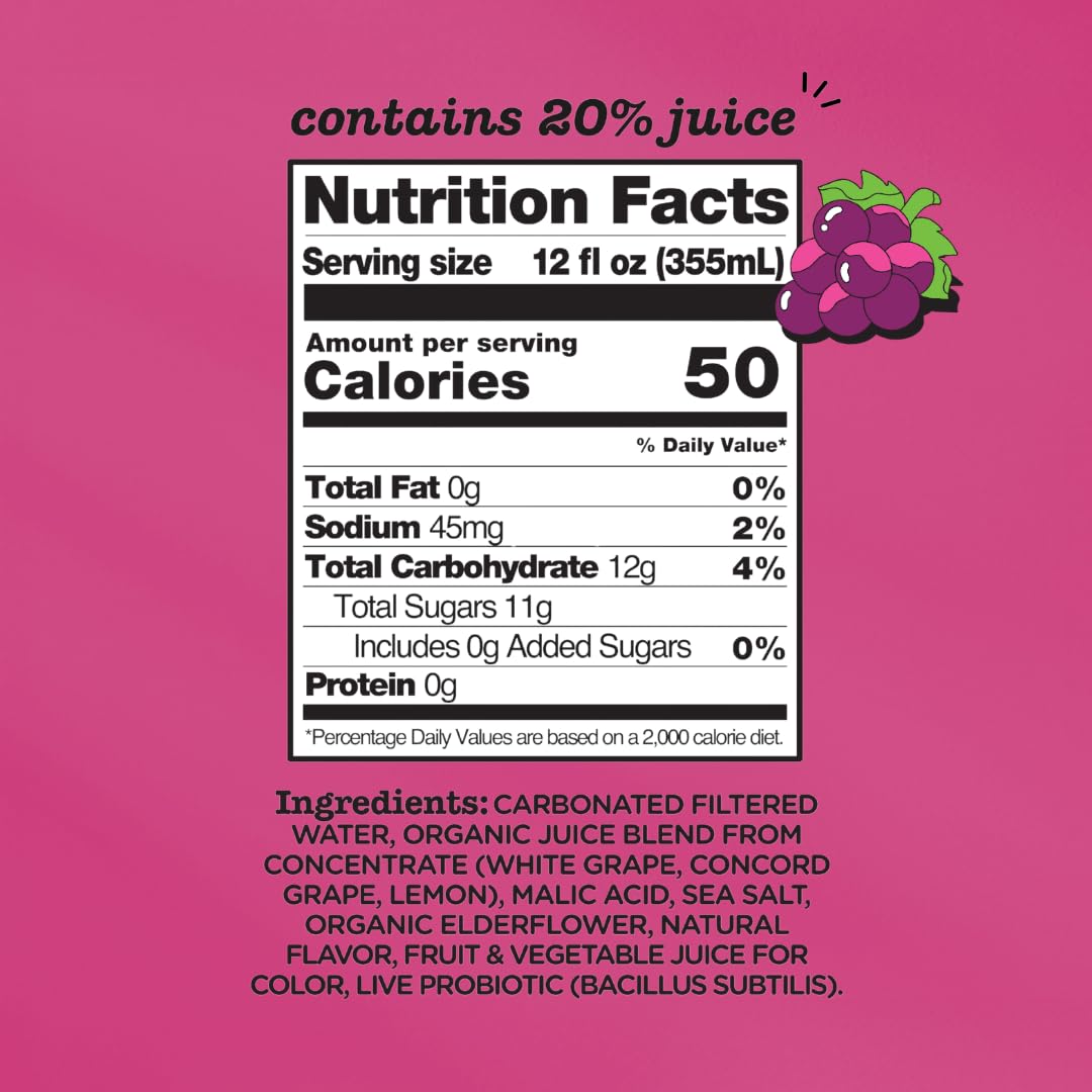 Culture Pop grape can close-up label highlighting probiotic and no-stevia benefits