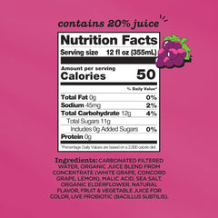 Culture Pop grape can close-up label highlighting probiotic and no-stevia benefits