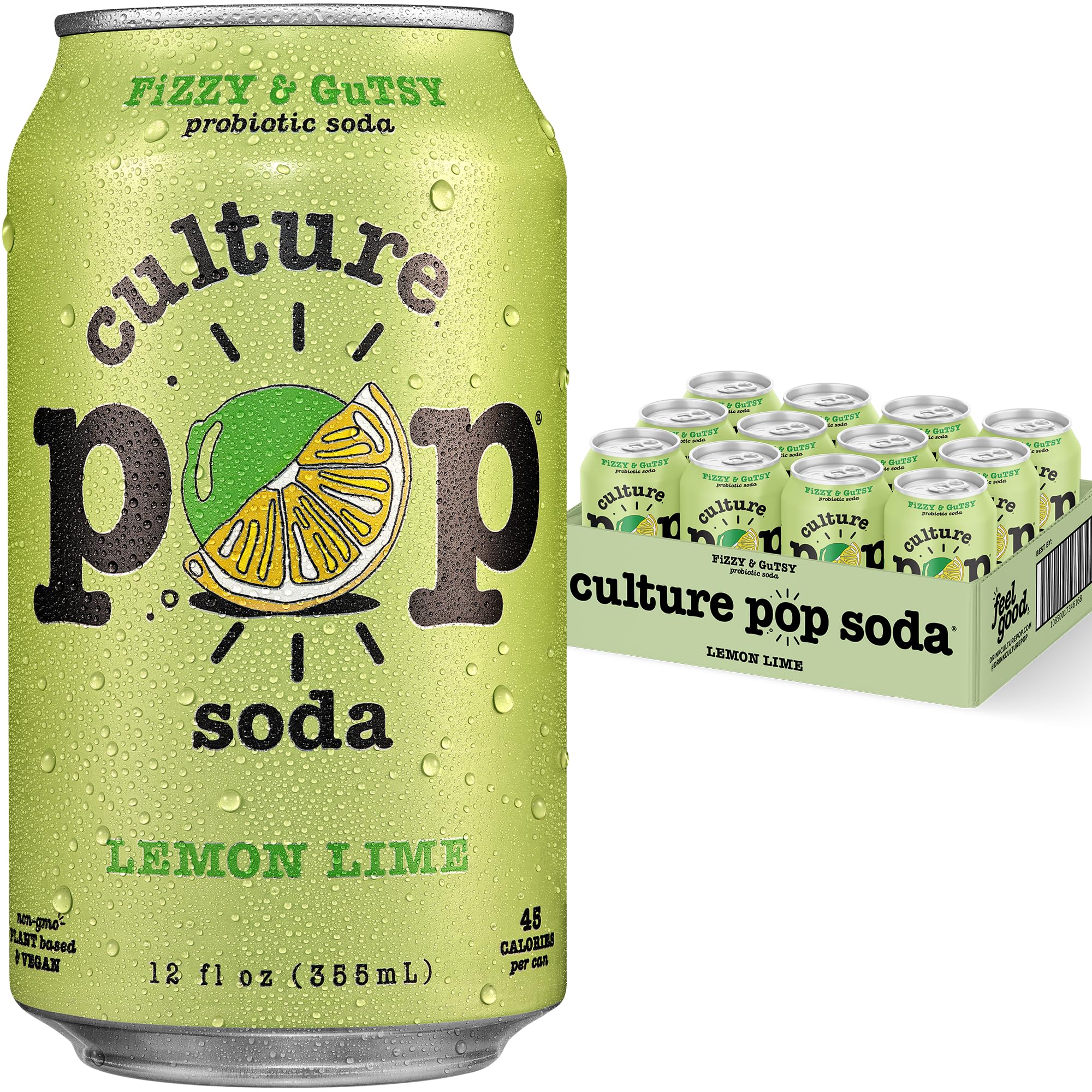 Culture Pop front packaging 12-pack showing lemon lime cans and citrus appeal