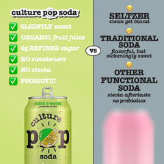 Culture Pop being poured into a glass with visible fizz and refreshing pour