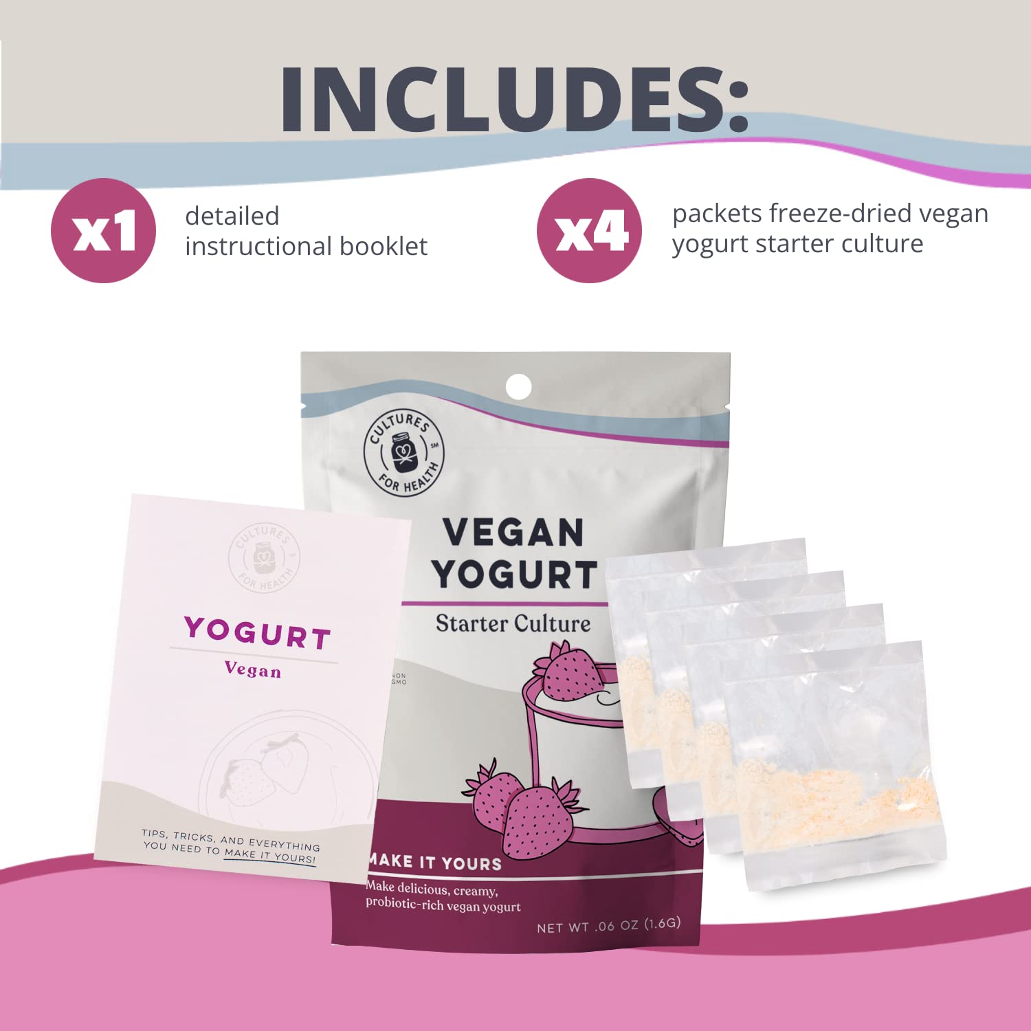Cultures For Health single‑use packet closeup showing readable instructions and safe sealing