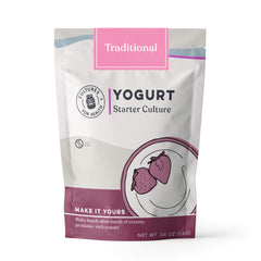 Cultures For Health front packaging showing four sealed starter packets and label benefit