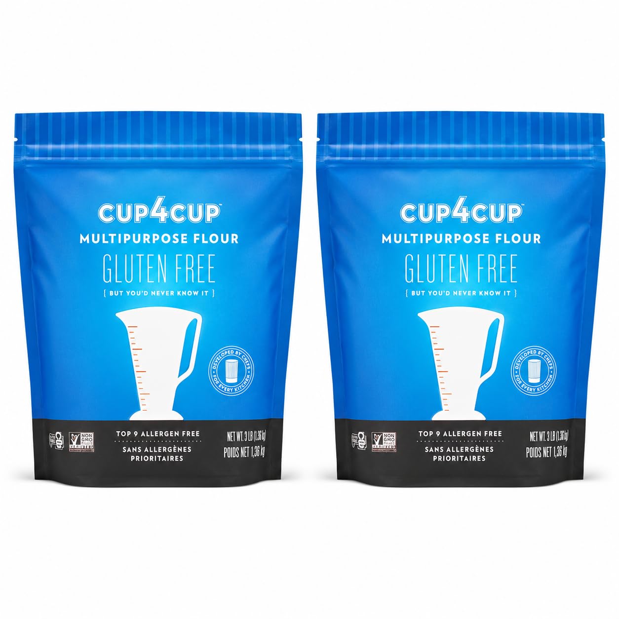 Cup4Cup front packaging showing two 3 lb bags and clear labeling benefit