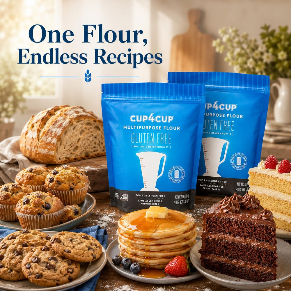 Two Cup4Cup 3 lb bags stored in pantry demonstrating long-lasting supply benefit