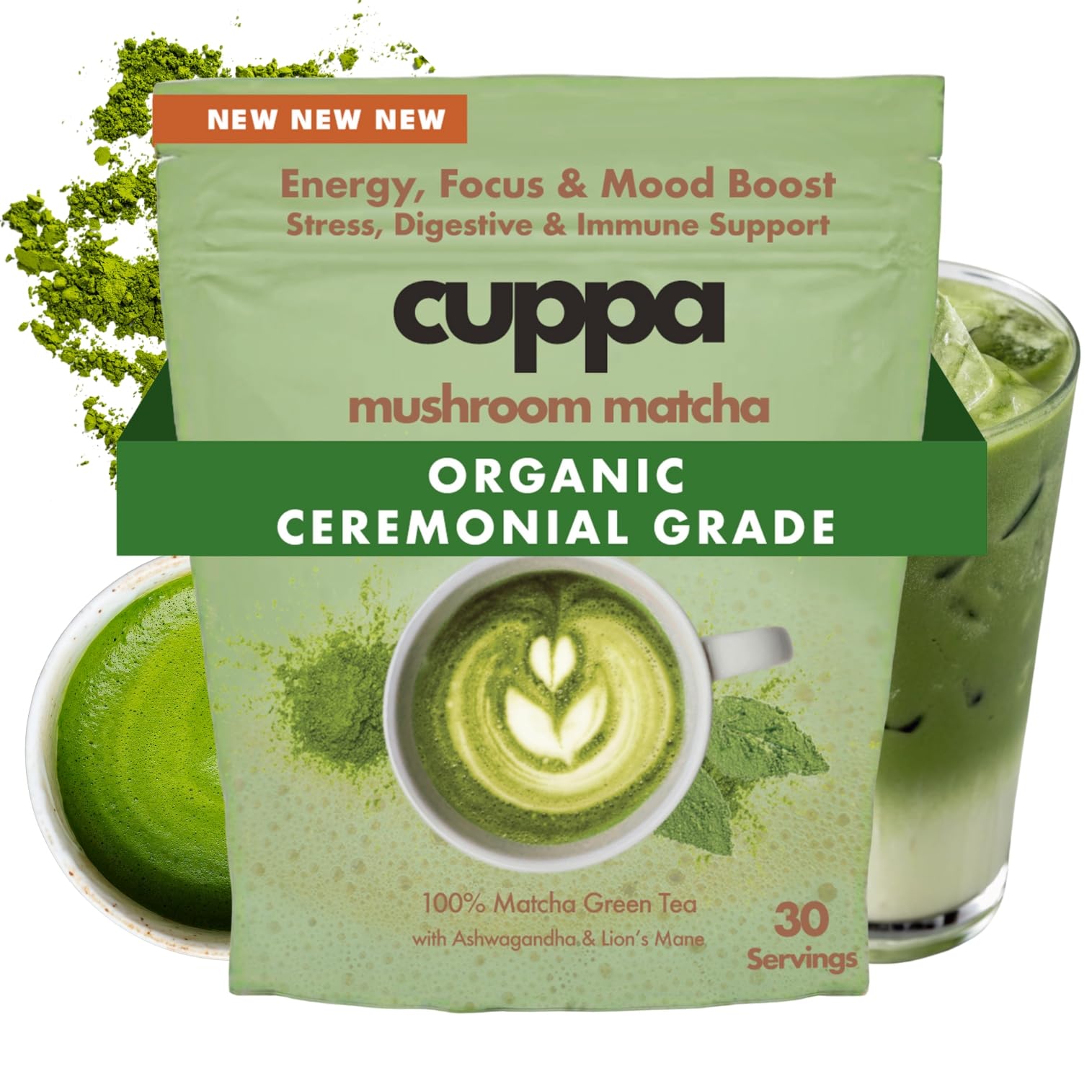 Cuppa Healthy Coffee front packaging showing product benefits and servings