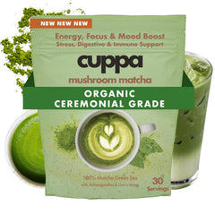 Cuppa Healthy Coffee front packaging showing product benefits and servings