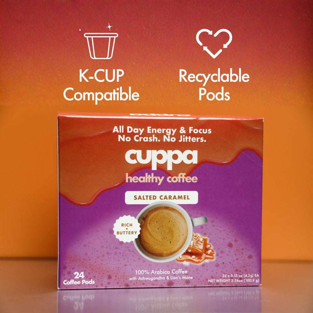 Cuppa Healthy Coffee pod close-up foil lid highlighting recyclable convenience
