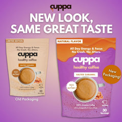Cuppa Healthy Coffee scoop with instant powder texture highlighting easy mixing