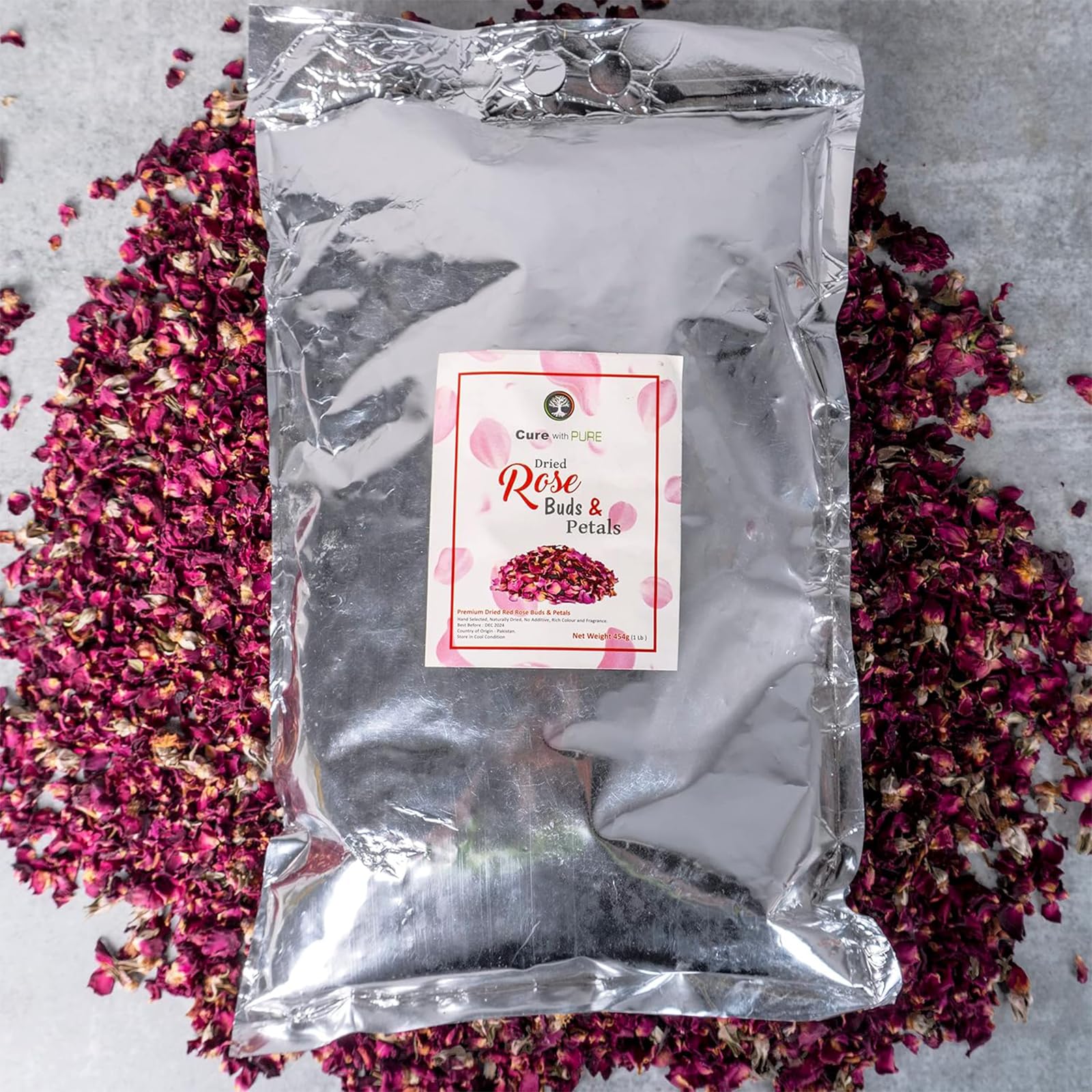 Cure wid Pure closeup of a dried rose petal edge highlighting delicate detail