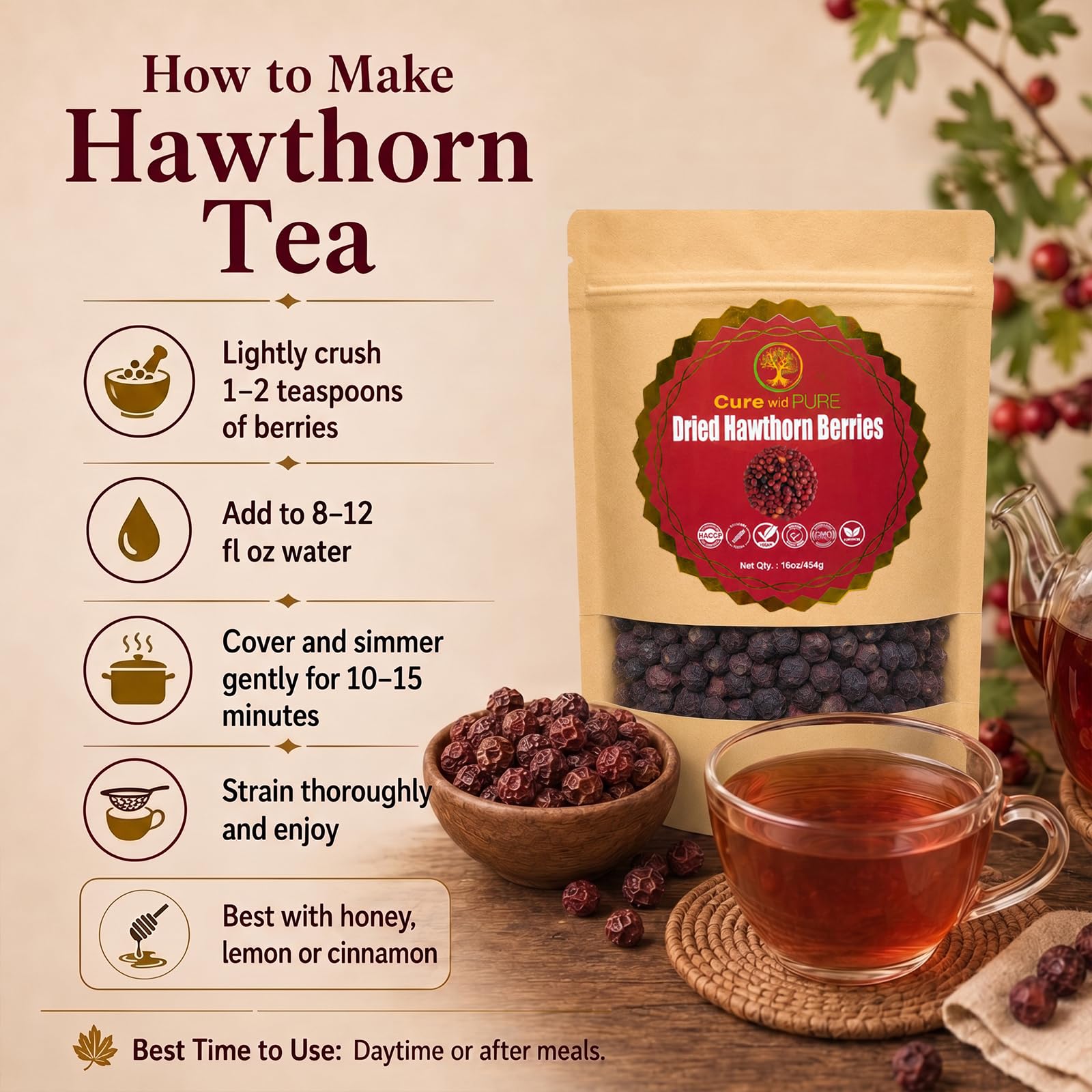 Wooden tablespoon measuring Cure wid Pure berries to show serving size and easy portioning