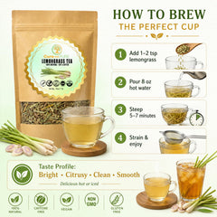 Cure wid Pure brewed lemongrass tea in cup steaming, demonstrating a calming citrus infusion