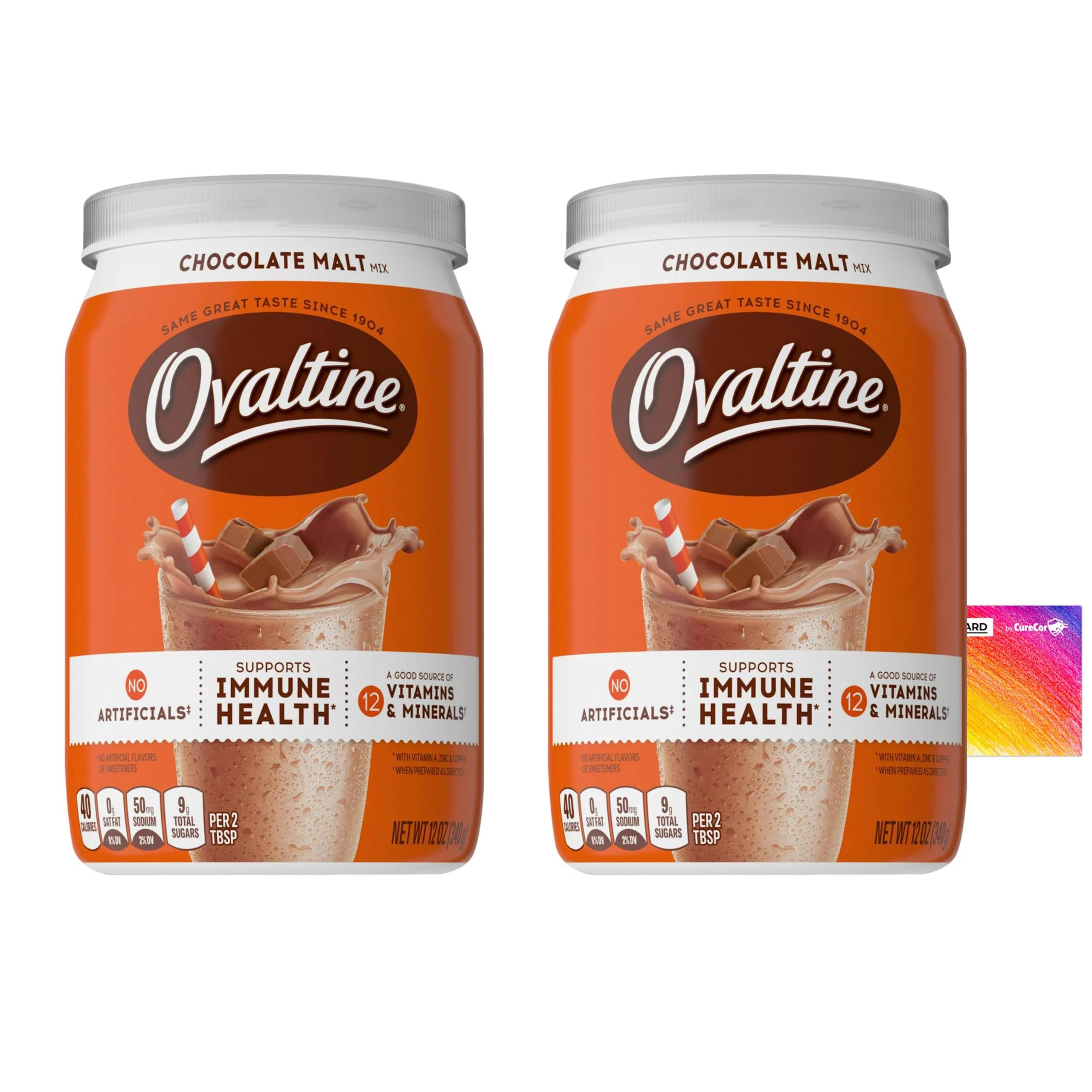 CURECOR Ovaltine front canister shown with scoop, showcasing easy mixing