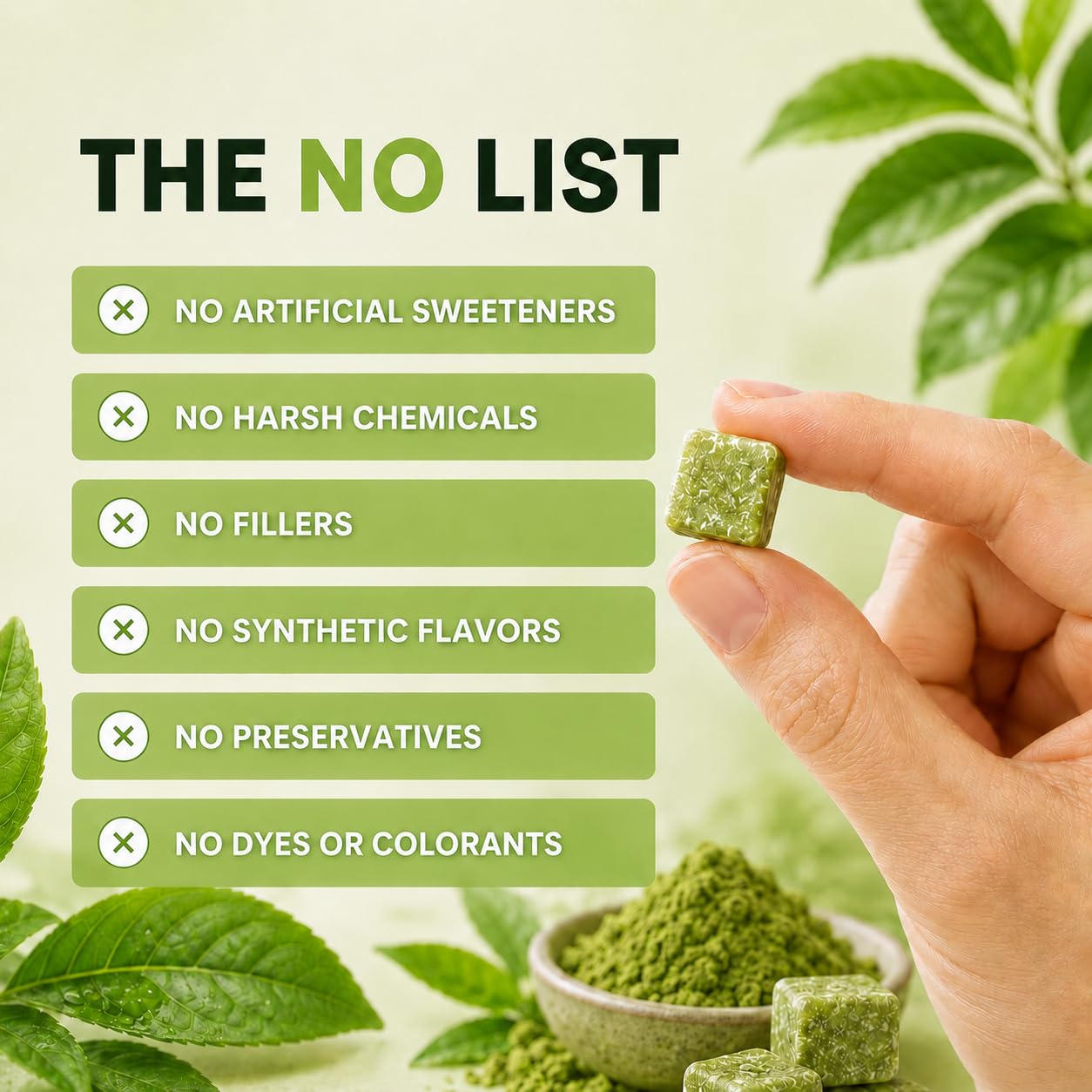 CURIPLAYA ingredients layout with matcha and resins for natural formula