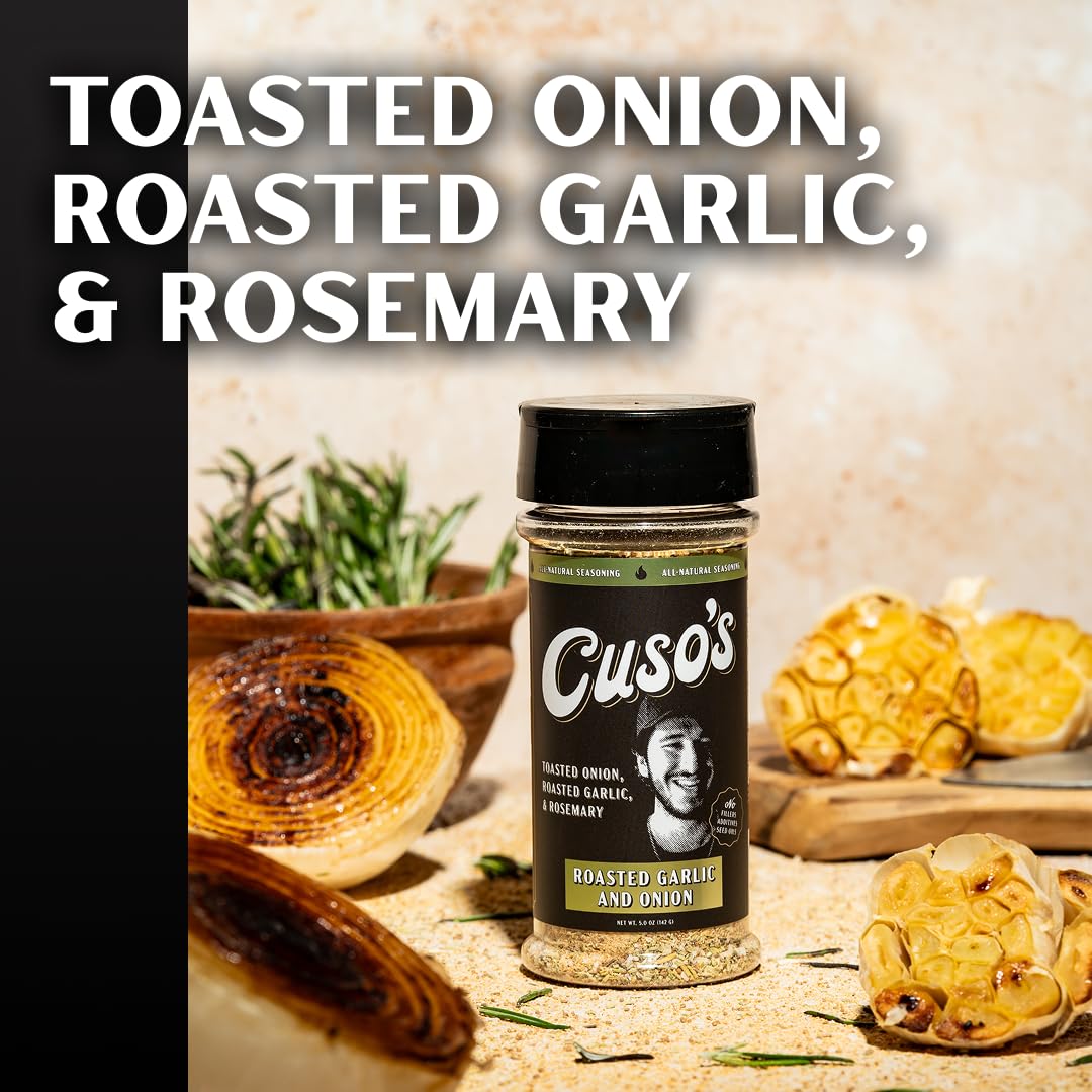 Cuso Cuts close-up texture of rub highlighting roasted garlic-onion aroma