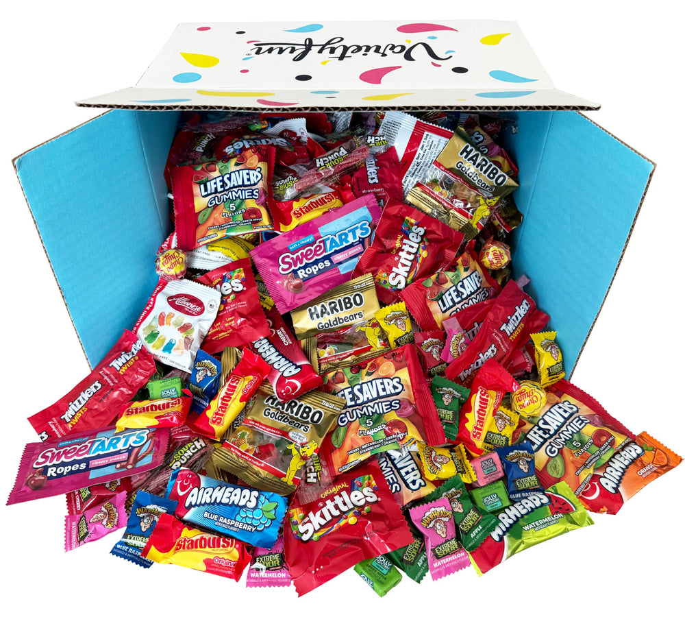 Custom Varietea front packaging showing mixed candy selection and volume benefit