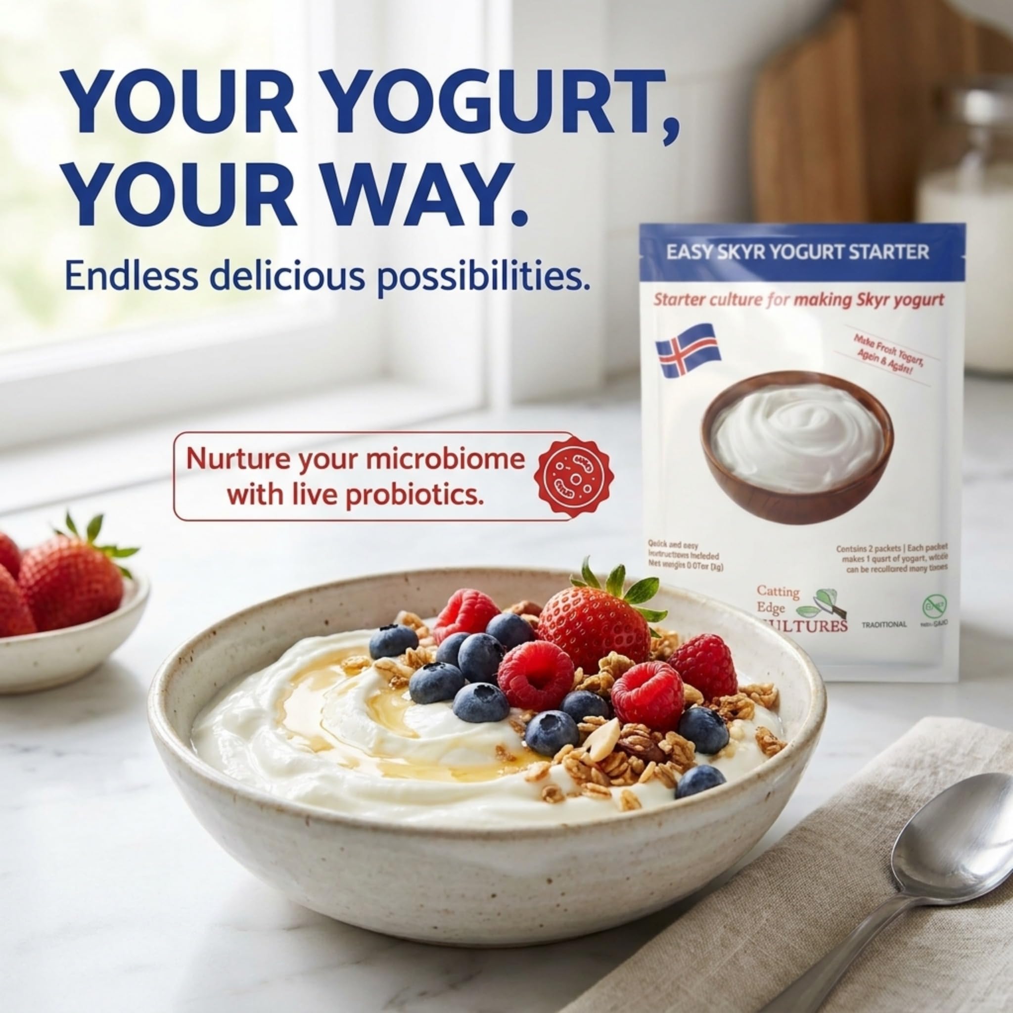 Cutting Edge Cultures yogurt straining process removing whey for density