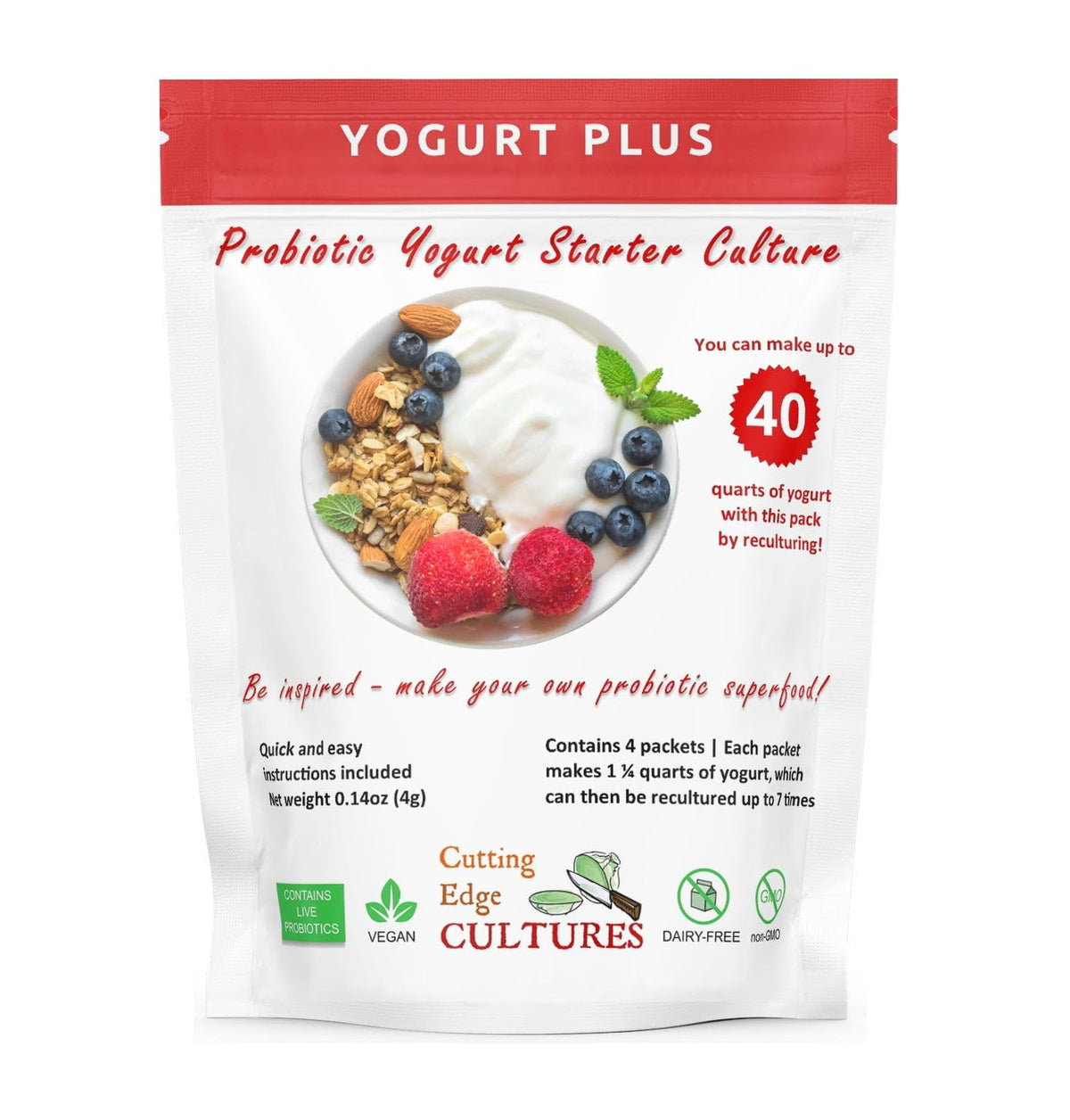 Cutting Edge Cultures front packaging shows the product and key benefits