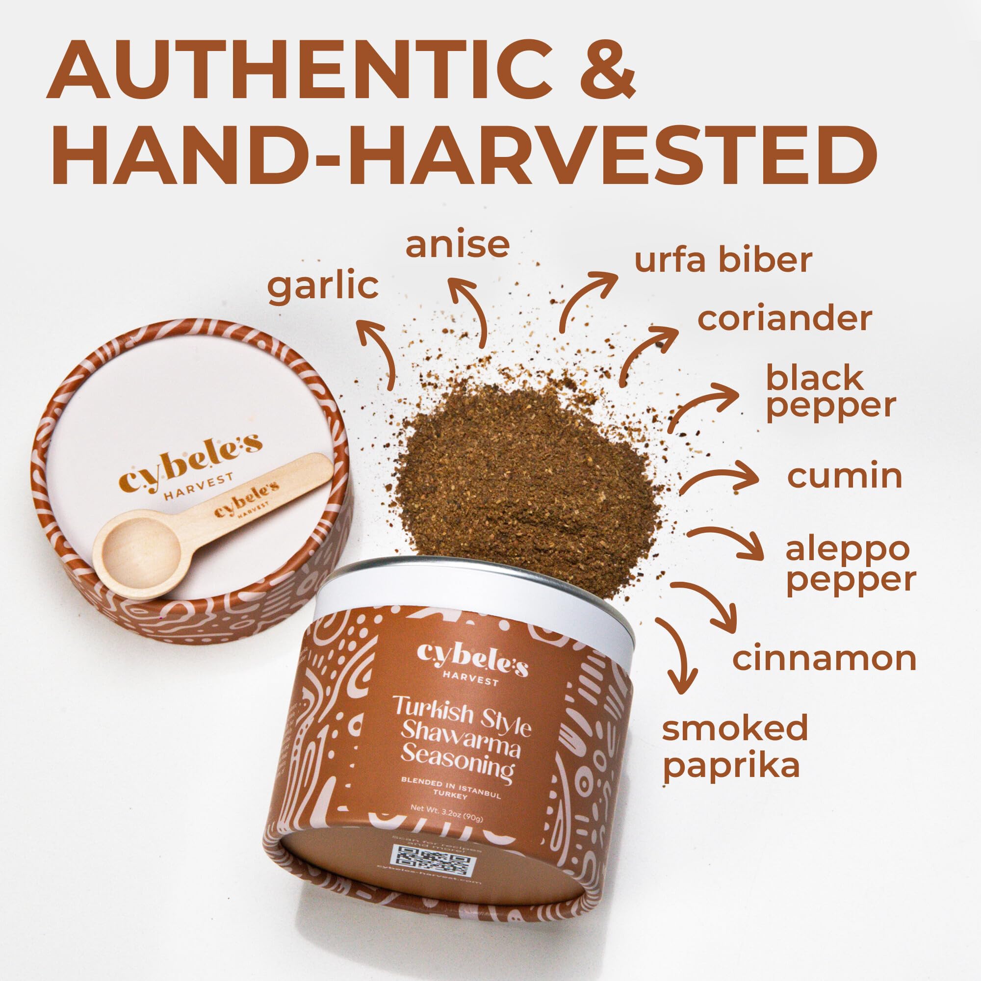 Cybele's Harvest spice on spoon next to ruler showing precise portioning and control benefit