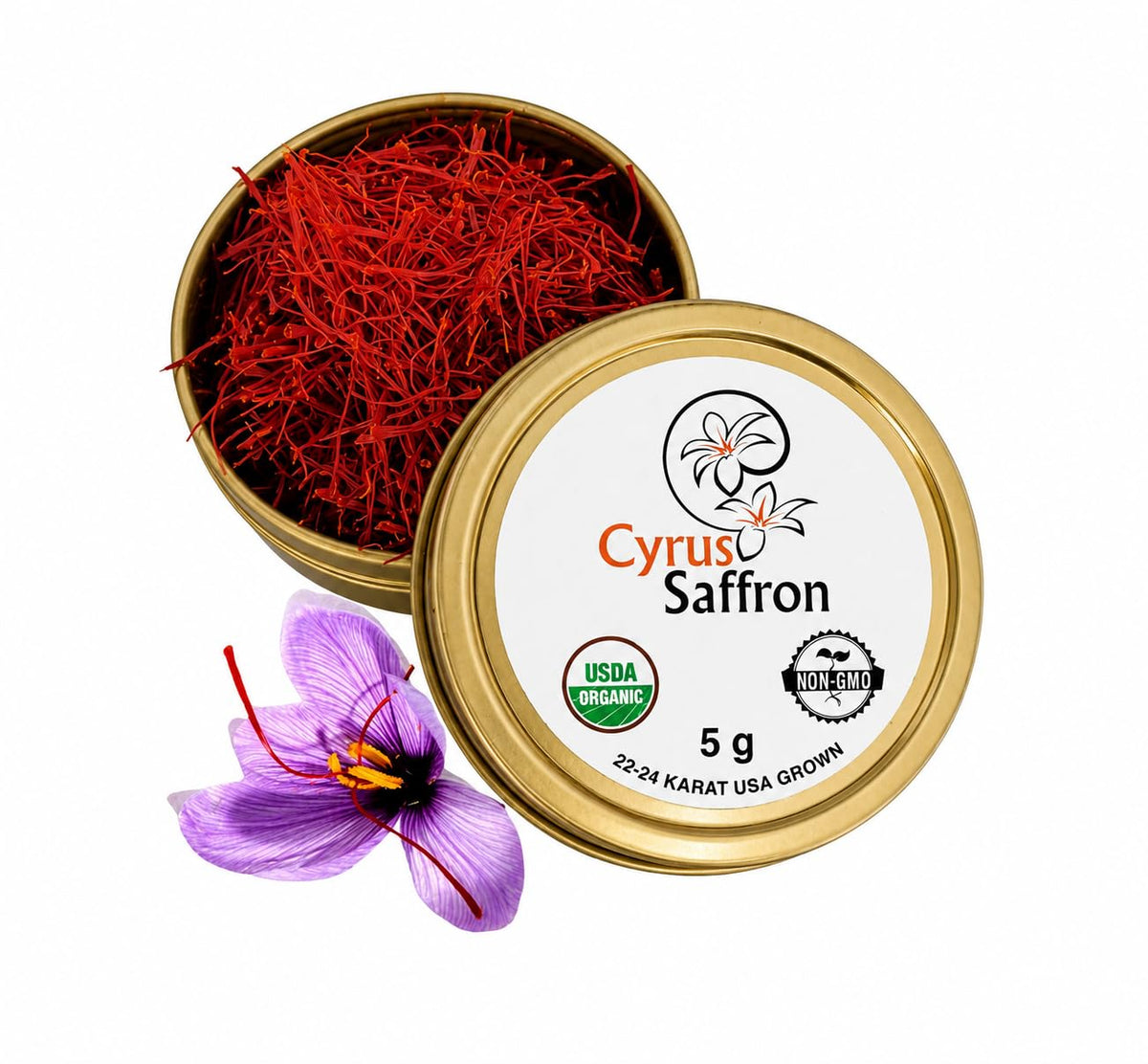 Cyrus Saffron front jar showing sealed premium packaging and freshness