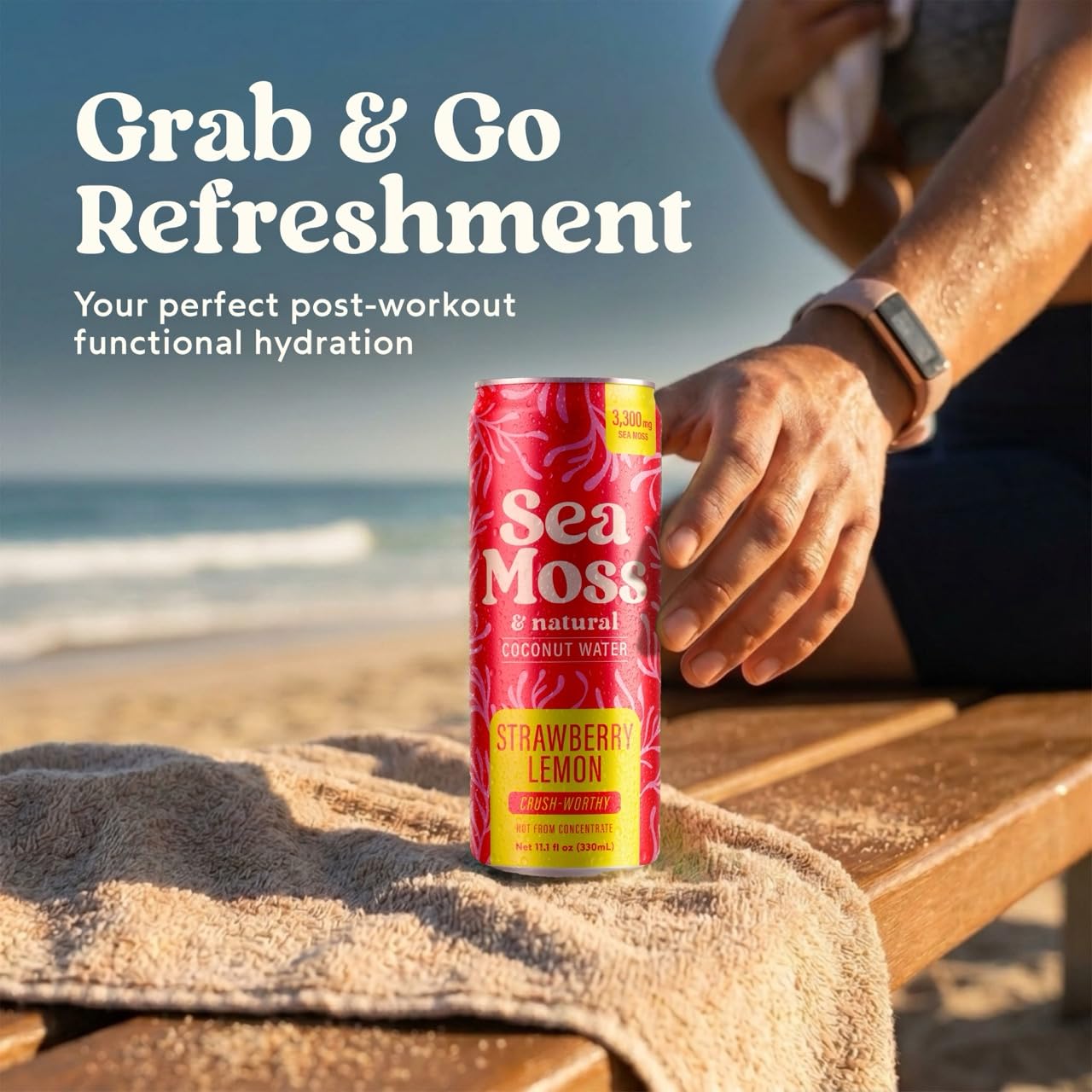 Da Bomb Sea Moss can held in hand to show size, useful for grab-and-go convenience