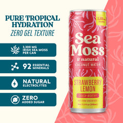 Da Bomb Sea Moss pouring into glass with bubbles, shows refreshing strawberry lemon taste