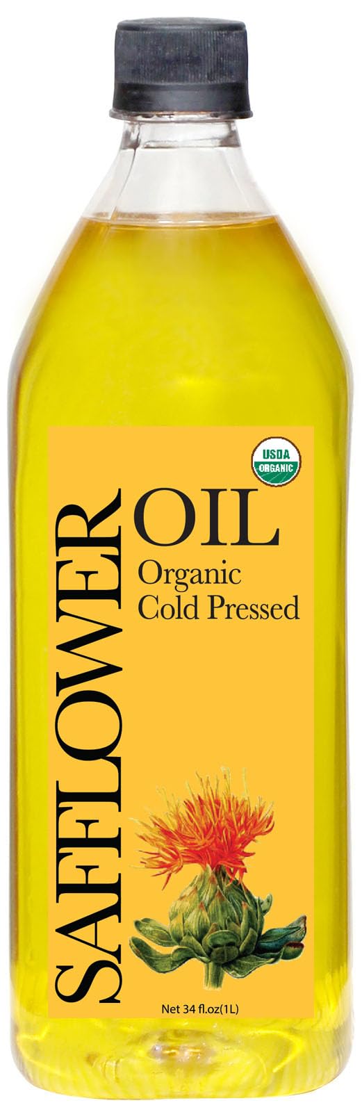 Daana safflower oil front label showing organic certification and size benefit