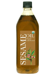 Daana sesame oil front label showing organic certification and bottle benefit