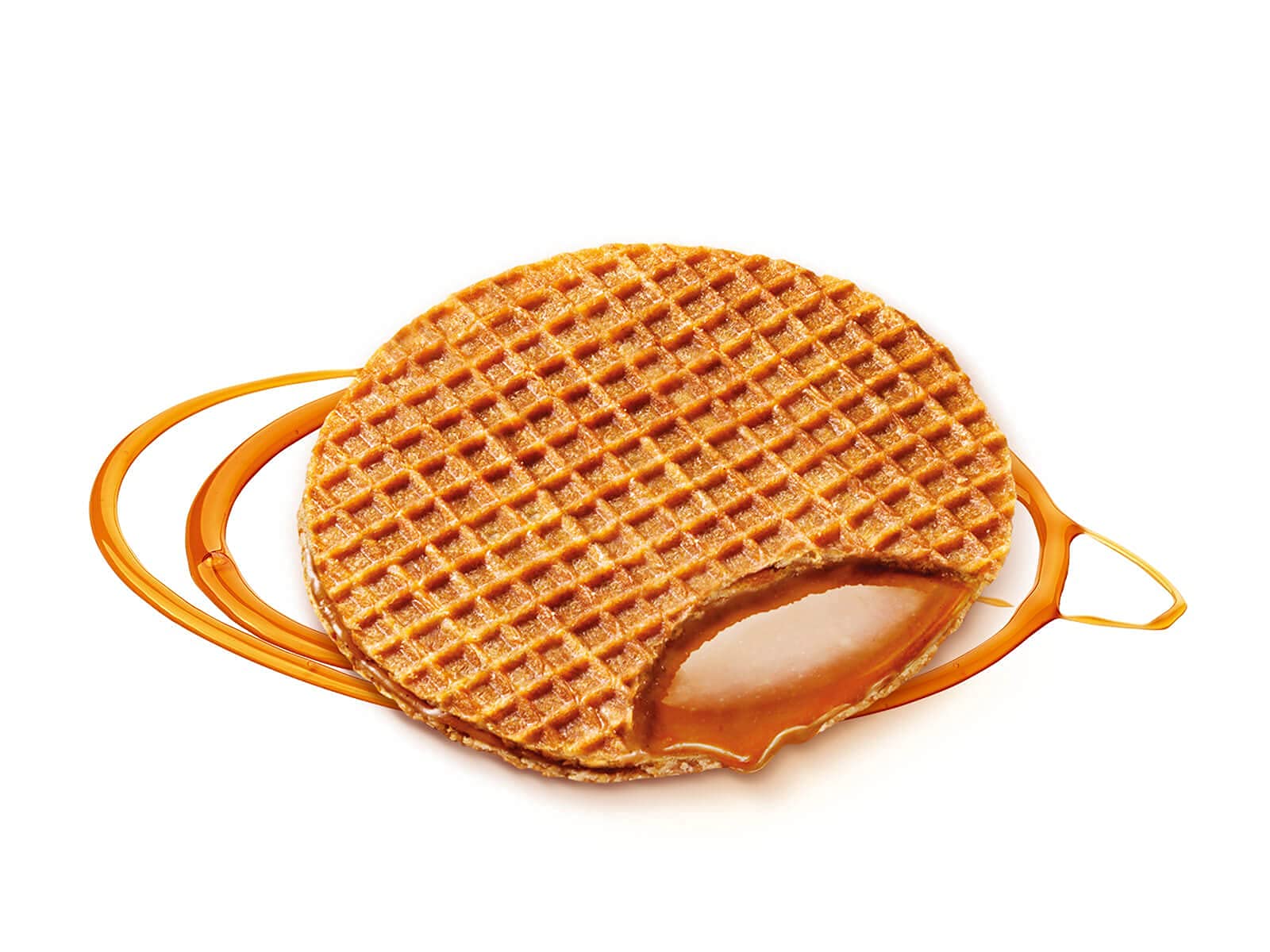 Daelmans cross-section showing caramel filling, demonstrates gooey buttery center benefit