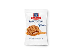 Daelmans close-up of single stroopwafel revealing caramel center for taste preview