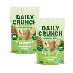 Daily Crunch front packaging showing dill-pickle flavor and clean ingredients benefits